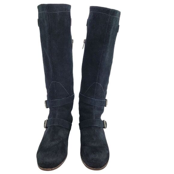 Ugg Cydnee Boots 8.5 Black Leather Knee High Buckle Sheepskin Shearling Stretch - Picture 10 of 17